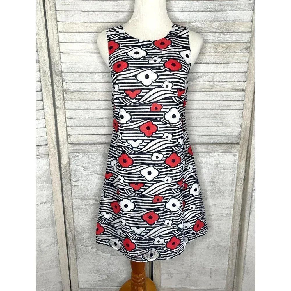 Kaari Blue Red White Blue Lace Floral Dress Size 2